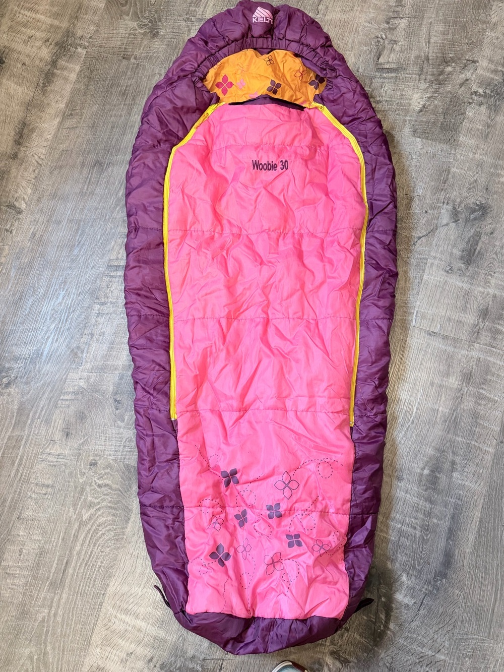 Kelty Woobie +30°F Short Right Kids Sleeping Bag Purple Pink + Stuff Sack
